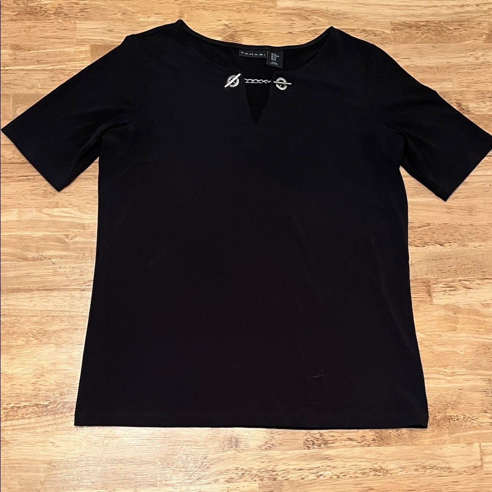 Tahari Chic Black Short Sleeve Tee with Cutout Detail